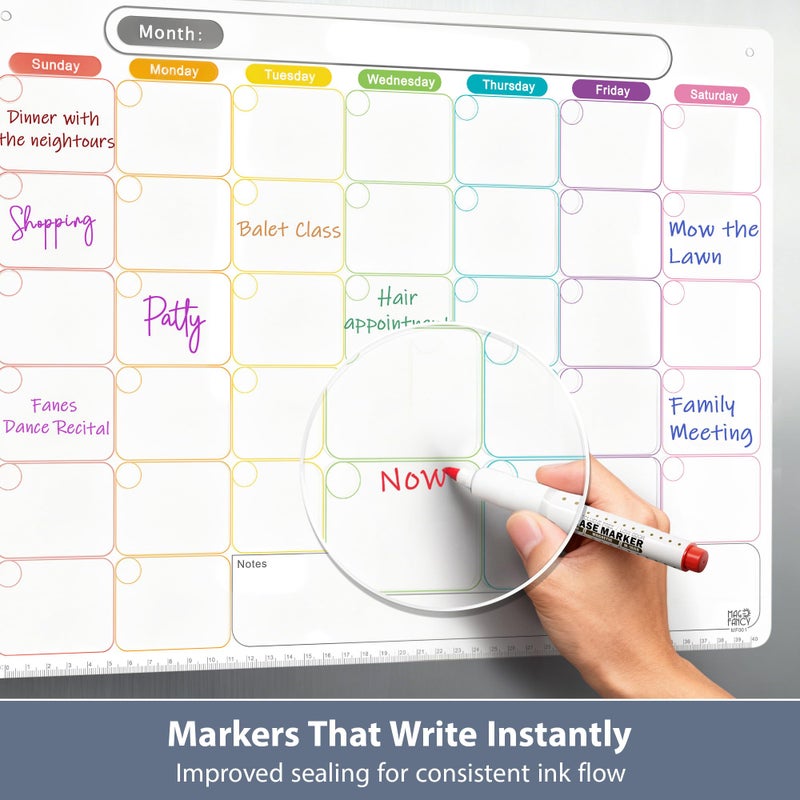 Mag-Fancy Dry Erase Calendar Kit- Magnetic Calendar for Refrigerator - Monthly Fridge Calendar Whiteboard with Extra-Thick Magnet Included 5 Marker & Eraser - Image 4
